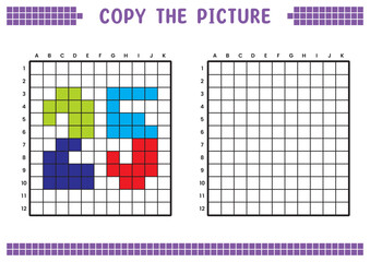 Copy the picture, complete the grid image. Educational worksheets drawing with squares, coloring cell areas. Preschool activities, children's games. Cartoon vector illustration, pixel art. Number 25.