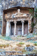 Rock king tombs, symbols of Fethiye city, Amyntas Rock Tombs, Mugla, Turkey.