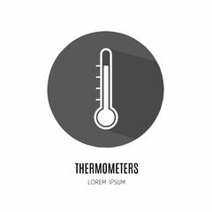 Thermometers logo. Illustration of thermometer in flat. Stock vector.