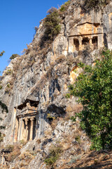 Rock king tombs, symbols of Fethiye city, Amyntas Rock Tombs, Mugla, Turkey.