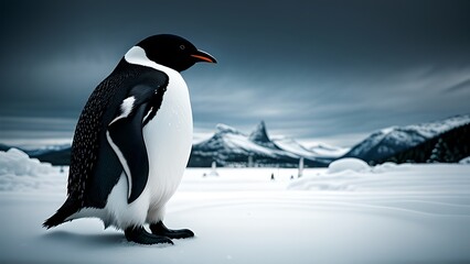 Obraz premium Image of a penguin in the snow, generative AI