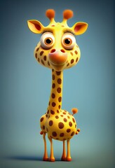 funny cute 3D cartoon giraffe, generative ai