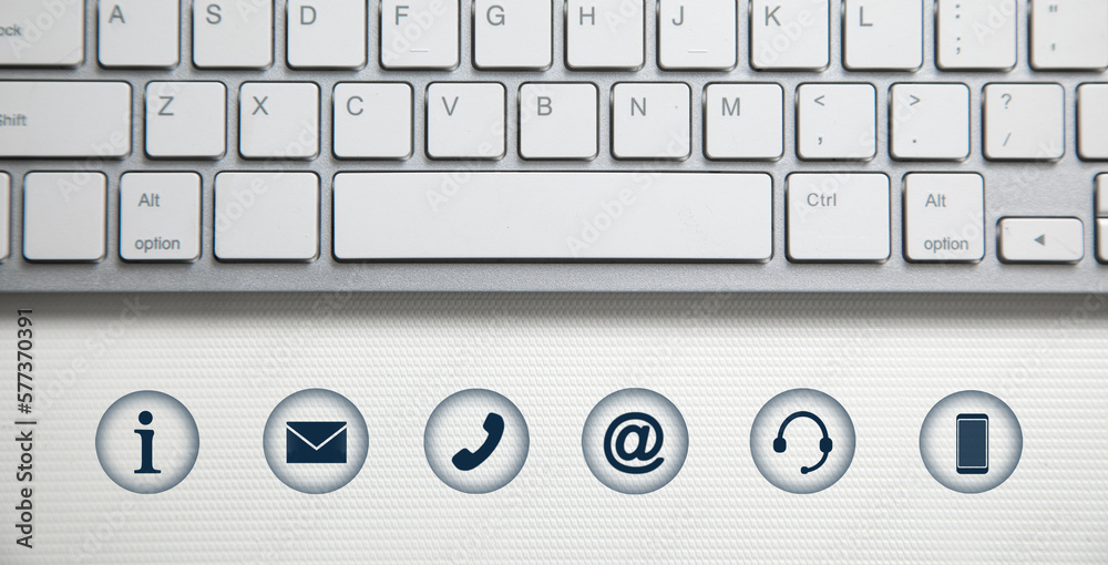 Wall mural computer with a contact symbols. internet. communication