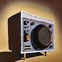 an old radio in a cartoon style