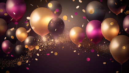 Obraz na płótnie Canvas Pink and Gold Realistic Glossy Balloons Background Generative AI
