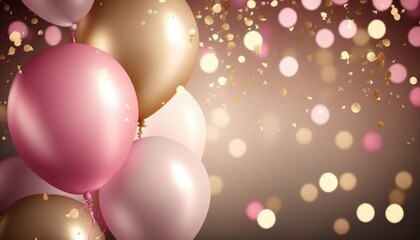 Pink and Gold Realistic Glossy Balloons Background Generative AI