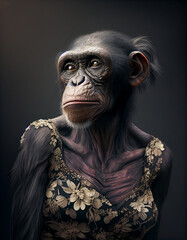 Female Chimpanzee in Dress. Fashionista Generative AI Digital Illustration