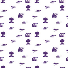 STOP WAR - vector seamless pattern of inscription doodle handwritten on theme of world peace. Anti-war background