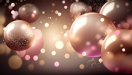 Fototapeta na wymiar Pink and Gold Realistic Glossy Balloons Background Generative AI