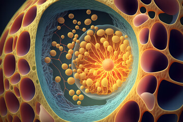Components of Eukaryotic cell, nucleus and organelles and reticulum. Generative AI