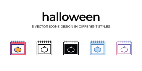 halloween Icon Design in Five style with Editable Stroke. Line, Solid, Flat Line, Duo Tone Color, and Color Gradient Line. Suitable for Web Page, Mobile App, UI, UX and GUI design.