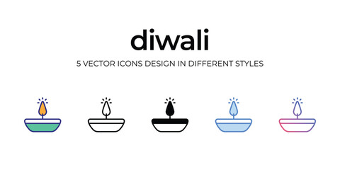 diwali Icon Design in Five style with Editable Stroke. Line, Solid, Flat Line, Duo Tone Color, and Color Gradient Line. Suitable for Web Page, Mobile App, UI, UX and GUI design.