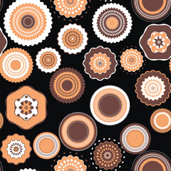 Seamless pattern with geometric aboriginal ornament. Ethnic tribal rounded color background. Afican, australian motiph. Dots painting. Vector illustration, template design for cloth, card, fabric