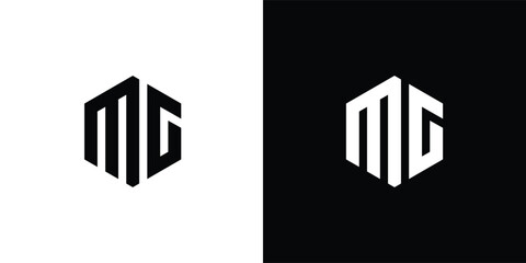 Letter M G Polygon, Hexagonal Minimal Logo Design On Black And White Background