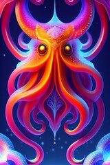 3D Octopus portrait in colorful background. 3D Illustration