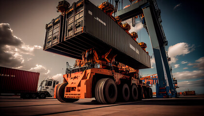 An image of a crane unloading containers at a port generated by AI