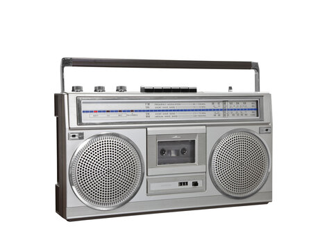 Vintage boom box blaster portable stereo with cut out background.