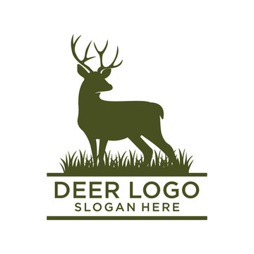 deer logo design template, deer logo illustration, deer shield silhouette deer vector