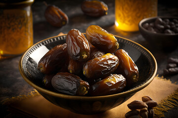 Dried palm fruits or kurma for ramadan food. Generative AI