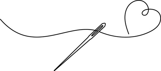 needle and thread in form of heart