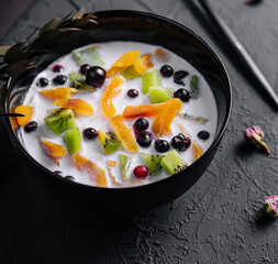 Diet healthy breakfast concept on black table