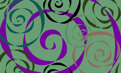 Abstract colorful pattern of ribbon spirals. Composition in the form of an arbitrary multi-colored pattern on a green background. Vector illustration, EPS 10. Minimalism and stylization.