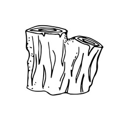 Isolated line art tree stump line engraved silhouettes set. Hand drawn vector illustration