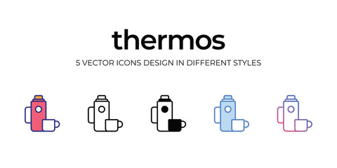 thermos Icon Design in Five style with Editable Stroke. Line, Solid, Flat Line, Duo Tone Color, and Color Gradient Line. Suitable for Web Page, Mobile App, UI, UX and GUI design.