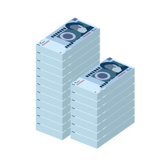 Iranian Rial Vector Illustration. Iran, Afghanistan, Hajj, Syria money set bundle banknotes. Paper money 20000 IRR. Flat style. Isolated on white background. Simple minimal design.