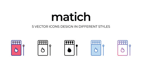 matich Icon Design in Five style with Editable Stroke. Line, Solid, Flat Line, Duo Tone Color, and Color Gradient Line. Suitable for Web Page, Mobile App, UI, UX and GUI design.