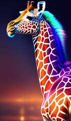 Giraffe Colorful sideview in colorful background. 3D Illustration