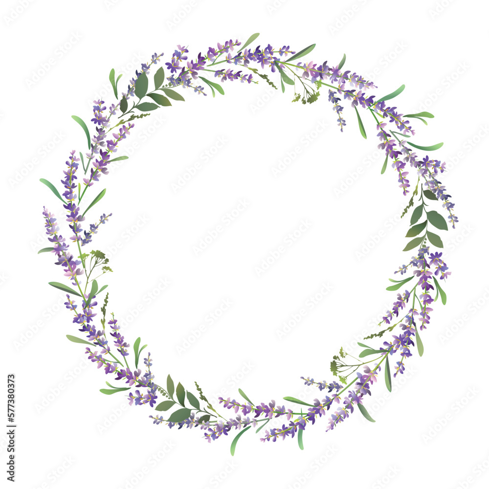 Wall mural lavender wreath design. lavender frame. vector colorful illustration - Wall murals