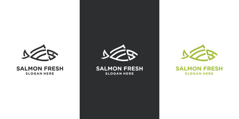 Fish with green style and initials FS for Fishing Company or Fresh Water Seafood Restaurant Cuisine logo design
