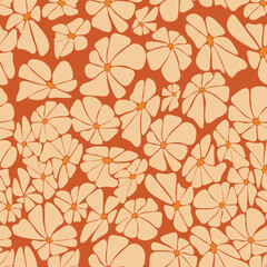 Abstract Retro floral seamless pattern. Groovy Daisy Flower on red background. Vector Illustration. Aesthetic Modern Art for wallpaper, design, textile, packaging, decor.