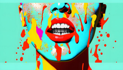 model made up and with pop art style painting, fashion and art concept © Demencial Studies