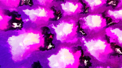 Green and purple paint spots. Motion. Light computer animation with illuminated spreading gouache spots.