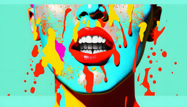model made up and with pop art style painting, fashion and art concept