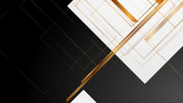 Black white geometric abstract background with golden lines and stripes. Seamless looping motion design. Video animation Ultra HD 4K 3840x2160