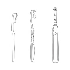 Vector linear illustration of a toothbrush. The toothbrush set icon.Illustration of a toothbrush for oral hygiene.