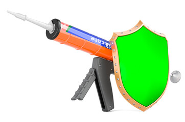 Sealant gun with silicone sealant tube with shield, 3D rendering