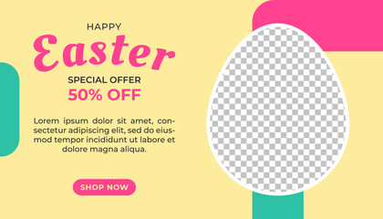 Easter Sale poster or banner template with egg shape frame
