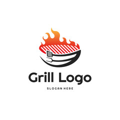 grill logo design concept, barbeque, food logo template