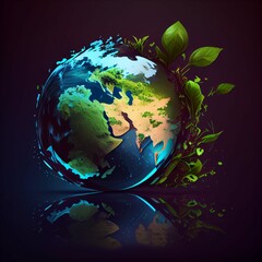 earth day concept. Earth Day illustration with Planet and Green Leaf. There are places for your text. Generative AI.