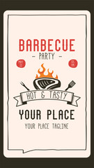 BBQ party card template with steak. BBQ grill card for social media marketing, stories. Barbecue post design. Stock vector poster