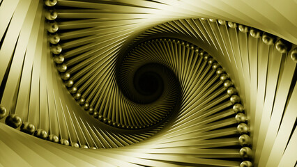 Moving 3d spiral tunnel with lines and balls. Design. Twisted spiral with lines and dots in tunnel. Spiral tunnel as weave with lines and beads
