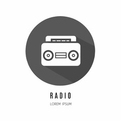 Radio logo. Illustration of radio in flat. Stock vector.