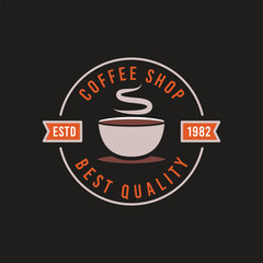 Coffee Logo vector template. Coffee Badge design for cafe, restaurant, coffee house. Stock emblem graphics isolated on dark background