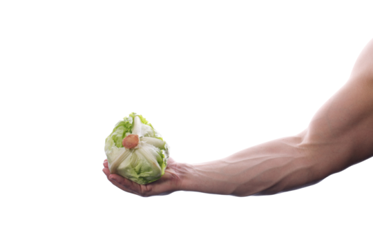 Strong fit muscular male holding an iceberg lettuce in his hand transparent PNG