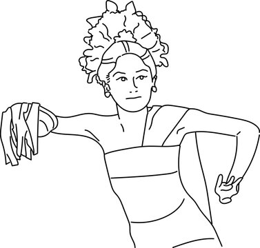 Line Art of a Woman do a Pendet dance from Bali 01