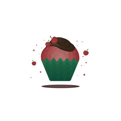 cupcake with chocolate and cherries.food vector illustration